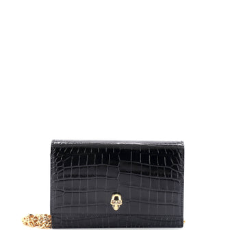 Alexander McQueen Skull Chain Crossbody Bag Crocodile Embossed Leather Mini