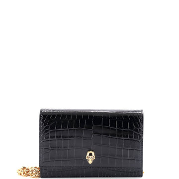 Alexander McQueen Skull Chain Crossbody Bag Crocodile Embossed Leather Mini