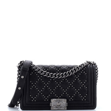 Chanel Boy Flap Bag Studded Quilted Distressed Calfskin Old Medium