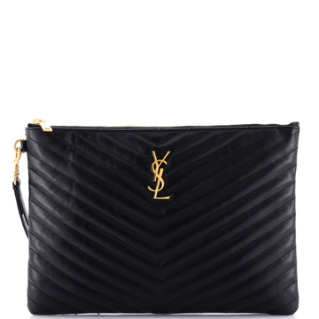 Saint Laurent Classic Monogram Wristlet Pouch Matelasse Chevron Leather Medium