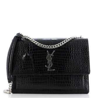 Saint Laurent Sunset Crossbody Bag Crocodile Embossed Leather Large
