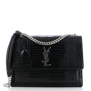 Saint Laurent Sunset Crossbody Bag Crocodile Embossed Leather Large
