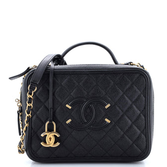 Chanel Filigree Vanity Case Quilted Caviar Large