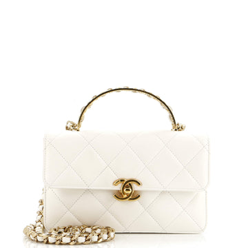 Chanel Crystal Logo Letters Chain Handle Flap Bag Quilted Lambskin Small