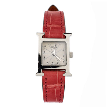 Hermes Heure H Quartz Watch Plated Metal and Leather 17