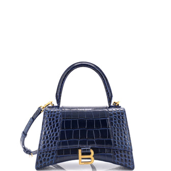 Balenciaga Hourglass Top Handle Bag Crocodile Embossed Leather Small