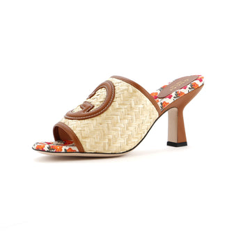 Gucci Women's Mabel Heeled Mule Sandals Raffia with Leather