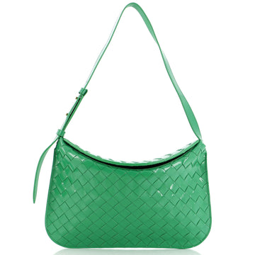 Bottega Veneta Fold Over Flap Hobo Intrecciato Patent Small