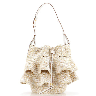 Loewe Paula's Ibiza Ruffle Balloon Bucket Bag Raffia with Sequins