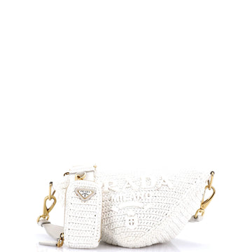 Prada Triangle Logo Zip Crossbody Bag Crochet Raffia Small