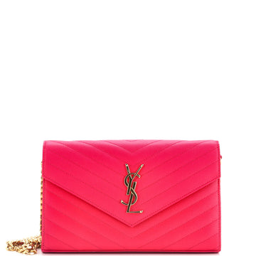 Saint Laurent Classic Monogram Wallet on Chain Matelasse Chevron Leather Medium
