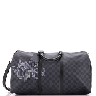 Louis Vuitton Keepall Bandouliere Bag Limited Edition Interlinked Logo Damier Graphite 50