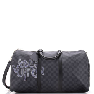 Louis Vuitton Keepall Bandouliere Bag Limited Edition Interlinked Logo Damier Graphite 50