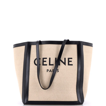 Celine Vertical Square Cabas Tote Canvas with Leather Large
