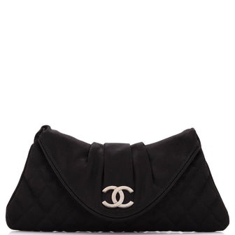 Chanel CC Half Moon Clutch Quilted Satin Small