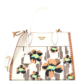 Prada Paradigme Tote Whipstitch Printed Leather Medium