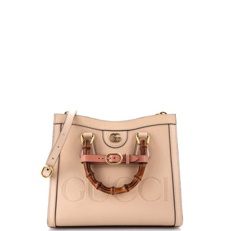 Gucci Diana NM Logo Bamboo Handle Tote Embossed Leather Small
