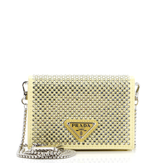 Prada Flap Card Holder with Chain Satin with Crystals