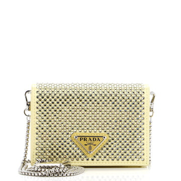 Prada Flap Card Holder with Chain Satin with Crystals
