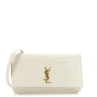 Saint Laurent Classic Monogram Phone Holder Shoulder Bag Crocodile Embossed Leather