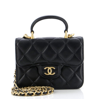 Chanel Top Handle Flap Coin Purse with Chain Quilted Lambskin