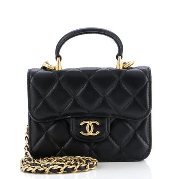 Chanel Top Handle Flap Coin Purse with Chain Quilted Lambskin