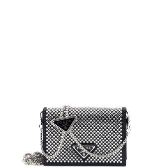 Prada Flap Card Holder with Chain Satin with Crystals