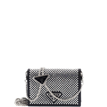 Prada Flap Card Holder with Chain Satin with Crystals