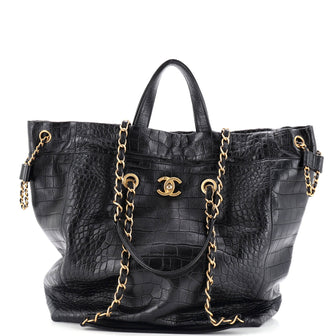 Chanel Paris-New York Drawstring Chain Tote Crocodile Embossed Calfskin Large