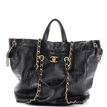 Chanel Paris-New York Drawstring Chain Tote Crocodile Embossed Calfskin Large