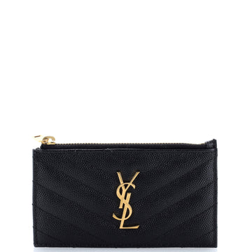 Saint Laurent Monogram Fragments Zip Card Holder Matelasse Chevron Leather