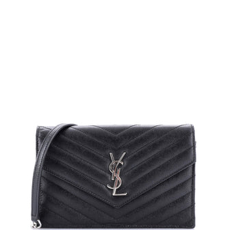 Saint Laurent Classic Monogram Wallet on Chain Matelasse Chevron Leather Small