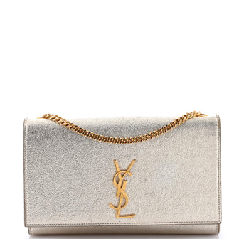 Saint Laurent Classic Monogram Crossbody Bag Metallic Leather Medium