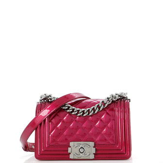 Chanel Boy Flap Bag Quilted Patent Small