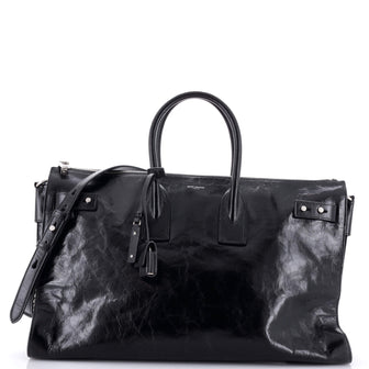 Saint Laurent Sac de Jour Souple Duffle Bag Crinkled Glazed Leather 36H