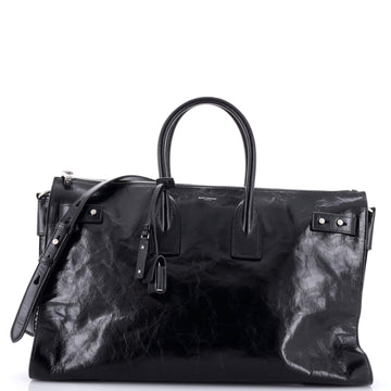 Saint Laurent Sac de Jour Souple Duffle Bag Crinkled Glazed Leather 36H