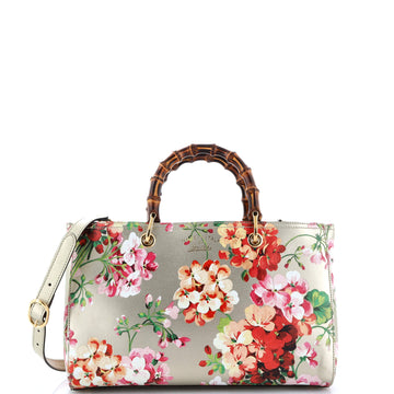 Gucci Bamboo Shopper Tote Blooms Print Leather Medium