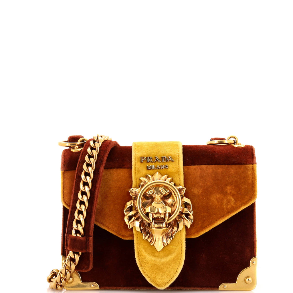 Prada Animalier Cahier Convertible Shoulder Bag Velvet Small Brown