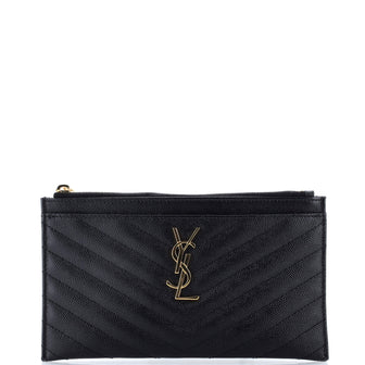 Saint Laurent Classic Monogram Zip Bill Pouch Matelasse Chevron Leather Medium