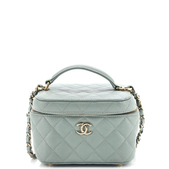Chanel CC Top Handle Vanity Case with Chain Quilted Caviar Mini