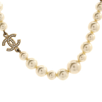 Chanel CC Station Short Necklace Faux Pearls and Metal with Crystals