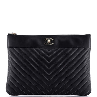 Chanel Mademoiselle Vintage O Case Clutch Chevron Sheepskin Medium