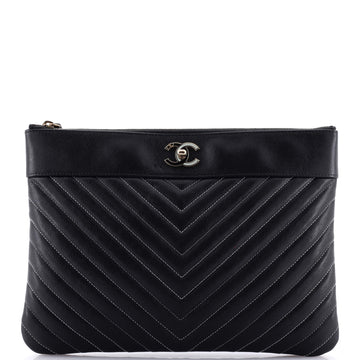 Chanel Mademoiselle Vintage O Case Clutch Chevron Sheepskin Medium