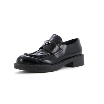 Prada Women's Triangle Logo Loafers Spazzolato Leather