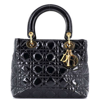 Christian Dior Vintage Lady Dior Bag Cannage Quilt Patent Medium