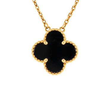 Van Cleef & Arpels Vintage Alhambra Pendant Necklace 18K Yellow Gold and Onyx