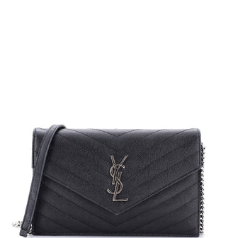 Saint Laurent Classic Monogram Wallet on Chain Matelasse Chevron Leather Small