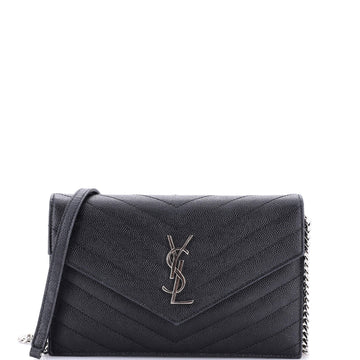 Saint Laurent Classic Monogram Wallet on Chain Matelasse Chevron Leather Small
