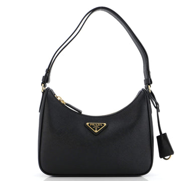 Prada Adjustable Handle Zip Hobo Saffiano Leather Mini