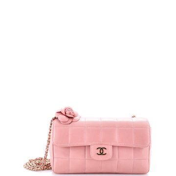 Chanel Camellia Chocolate Bar Flap Bag Quilted Lambskin Mini
